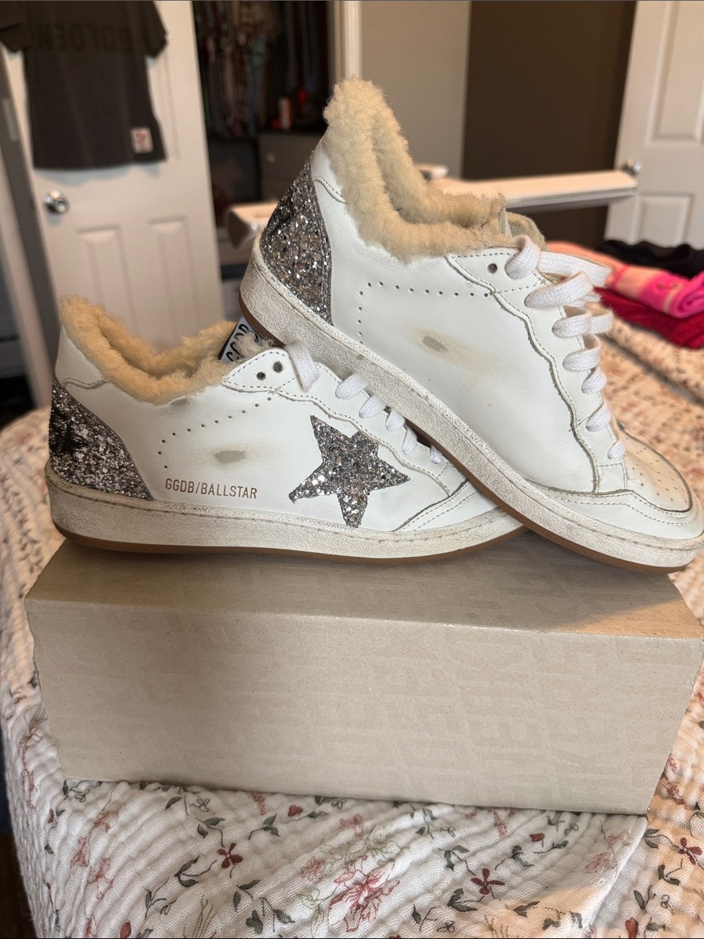 Golden Goose White Sneakers with Silver Glitter Star
